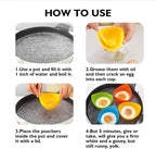 Egg Poacher - KRGMNHR Poached Egg Cooker with Ring Standers, Silicone Egg Poacher Cup for Microwave & Stovetop Egg Poaching, Oil Brush, BPA Free, 4 Pack
