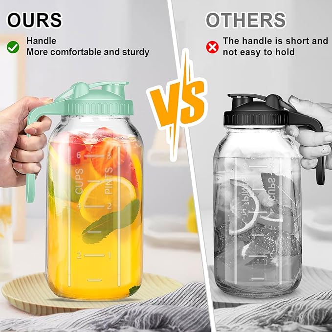 Mason Jar Pitcher, 32 OZ Breast Milk Pitcher Double Leak Proof with Pour Spout Handle, Wide Mouth Iced Tea Pitcher for Fridge, Creamer Container for Coffee, Sun Tea juice (Green,1 Pack)