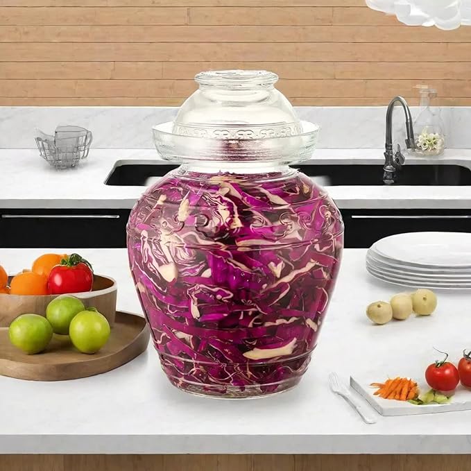 2.5 Liter Canning Pickle Fermentation Jar Glass Jar with Lid, Kombucha Crock with Water Seal for Making Pickles, Kimchi, Sauerkraut, Kombucha and Wine Brewing, Fermentation Kit