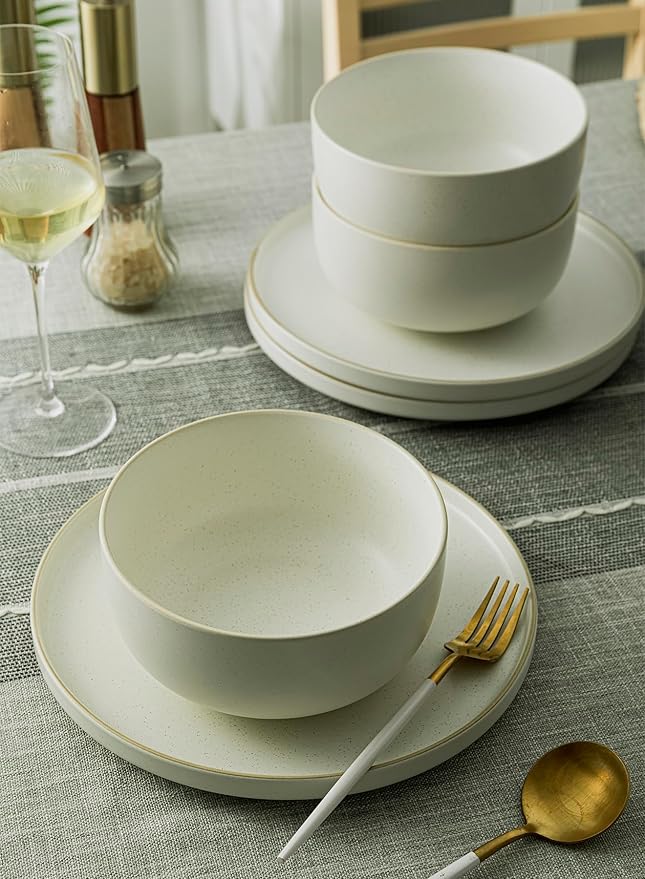 S&Q'S CERAMICS S&Q Ceramic Bowls for Kitchen, 36 Ounce, Large Capacity Cereal Bowls Set of 4, For Soup, Oatmeal, Breakfast, Microwave and Dishwasher Safe, Glazed Matte Off White…