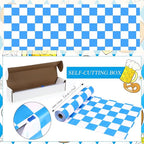 Tudomro 54 Inch x 100 FT Oktoberfest Tablecloth Roll, Oktoberfest Themed Party Supplies, Waterproof Plastic Blue and White Checkered Tablecloth for German Themed Birthday Party Decorations