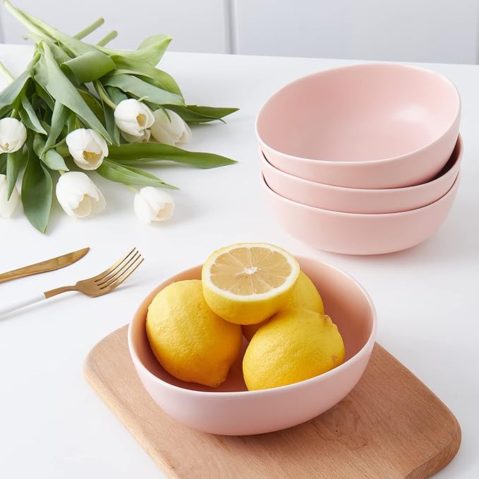Stone Lain Delilah 6-inch Bowl 6-Piece Dish Set, Porcelain, Blush