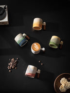 2-Oz Ceramic Espresso Cups with Wood Handle, 2/4-Piece Set for Coffee, Tea, Latte - Dishwasher Safe, Multi-Color & Wood Styles, Gift & Café Use (white, Wooden Handle4)
