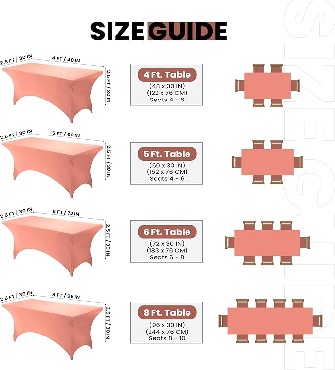 Utopia Kitchen 6FT Spandex Tablecloth [1 Pack, Coral] 200 GSM Stretch, Fitted, Washable and Wrinkle Resistant Table Cloth Rectangle Cover for Trade Shows, Wedding, Parties [72Lx30Wx30H Inch]