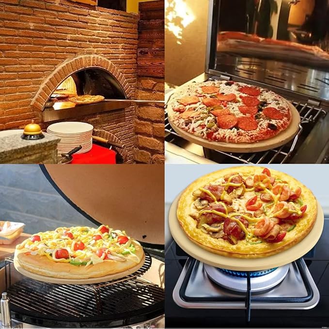 homEdge Pizza Stone Set, Heavy Duty Round Cordierite Baking Stone for Bread, Pizza, Thermal Shock Resistant Cooking Stone for Oven and Grill-15 Inches (Diameter)