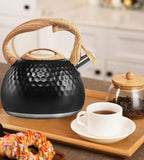 Tea Kettle 3.2Qt Stainless Steel Stovetop Whistling Pot with Heat-Resistant Handle, Fast Boiling Water for Home Kitchen, Induction Compatible & Rust-Proof - Black