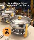 Chafing Dishes for Buffet 2 Pack, 6QT [Worry-Free Assemble] Round Chafing Dish Buffet Set [Elegant Gold and Silver Colors] Stainless Steel Chafers and Buffet Warmers Sets for Parties with Complete Set