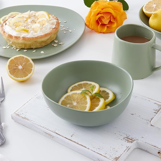 Stone Lain Delilah 6-inch Bowl 6-Piece Dish Set, Porcelain, Honeydew