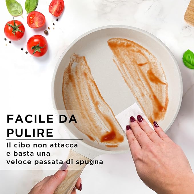 Bambù 6Pcs Cookware set, Die-cast Aluminum pots and pans, Nonstick frying pans and casseroles, Induction safe, PFOA-free (Green and Cream, 6 pcs)