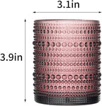 XKXKKE Hobnail Beaded Drinking Glasses Set of 6, 12 oz Vintage Glassware Set Romantic Water Glasses Tumbler, Water Cups, Clear Embossed Glassware Set for Beer, Juice, Cocktail, Soda, Beverages Purple