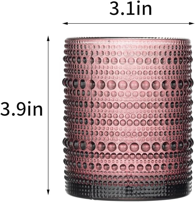 XKXKKE Hobnail Beaded Drinking Glasses Set of 6, 12 oz Vintage Glassware Set Romantic Water Glasses Tumbler, Water Cups, Clear Embossed Glassware Set for Beer, Juice, Cocktail, Soda, Beverages Purple