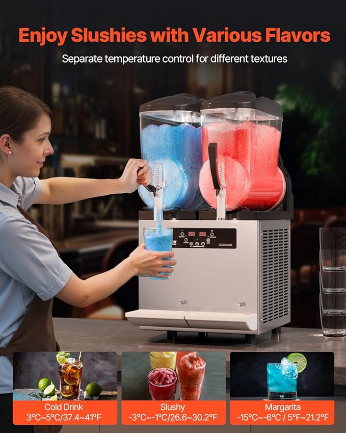 VEVOR Commercial Slushy Machine, 12Lx2 Double Tank Frozen Drink Machine, 96 Cups Stainless Steel Margarita Smoothie Frozen Drink Maker, Slushie Maker for Home Party Restaurants Cafe Bars