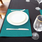 Linen Placemats Set of 8, Machine Washable, Heat Resistant, Wrinkle Free, Thick Polyester Kitchen Place Mats for Dining Table (Teal Blue)
