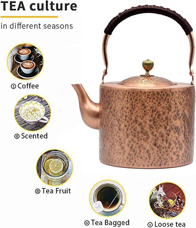 67.6oz Copper Teapot, Tea Kettle For Stovetop Safe, Classic Non-Coating Pure Copper Tea Set with Stainless Steel Tea Ball For Loose Leaf, Large and Solid Tea Pot For 4-6 Cups (2000ml)