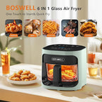 BOSWELL 6 in 1 Glass Air Fryer, 4.5QT Air Fryer with Transparent Glass Pot,Circulating Air Heating, Bake, Broil, Air Fry, Temperature Control, Dishwasher Safe (Green)