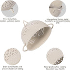 Metal Colander 5 Quart Powder Coated Self-draining Metal Strainer with Base,Kitchen Pasta Fruit Vegetable Basket with Double Handles (Sand Yellow)