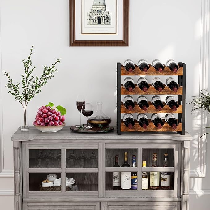 Homeiju 2-in-1 Wine Rack Countertop, Small Wine Rack Organizer Holder, Wooden Wine Rack Inserts for Cabinet, Stackable Wine Rack for Kitchen,Home Bar