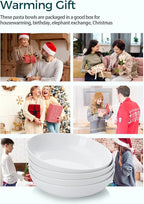 Teocera Pasta Bowls, Large Salad Bowls, Porcelain Bowl Set, Wide and Shallow, Microwave and Dishwasher Safe, 35 Ounce - Set of 4, White