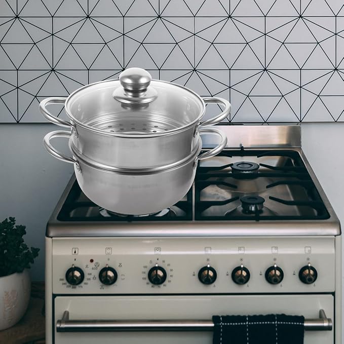 PRETYZOOM Stainless Steel Steamer Pot 9 Inch with Lid Multi-Use Cooking Steamer for Vegetables Seafood Soup Kitchen Cookware