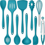 E-far 10 Pieces Silicone Cooking Utensils Set, Heat Resistant Kitchen Utensil Set for Nonstick Cookware, Kitchen Cooking Tools with Spatula, Spoon, Slotted Turner, Non-Toxic & Dishwasher Safe (Blue)