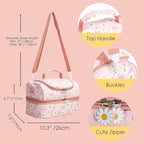 Insulated Kids Dual Compartment Lunch Bags Tote for Girls Boys Toddler Lunch Boxes Pre-School Toddler Kindergarten Elementary Picnic Food Cooler Thermal with Strap (Rainbow Daisies)