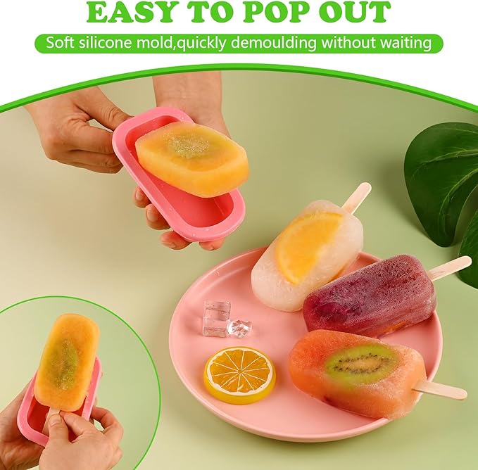 WMKGG Stackable Silicone Popsicle Molds with Lids, 4 PCS Ice Cream Molds with 50 Wooden Sticks for Cake Pop, Ice Pop, Cakesicle (Standard Size/Multicolor)