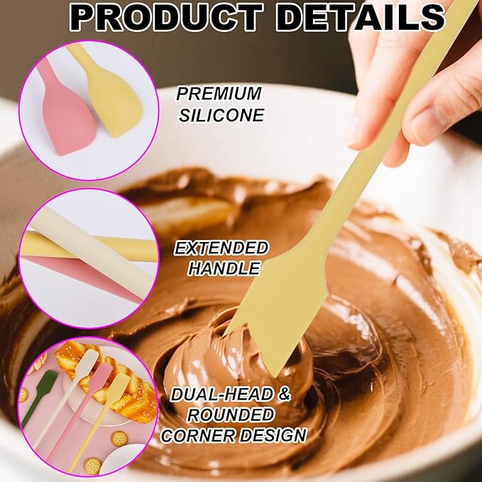 4pcs Mini Silicone Spatulas Set, Dual Sided Multifunctional Small Kitchen Scraper Long Spoon Reusable Stirrer for Jam Cake Cream Butter Icing Lotion (4 Colors)