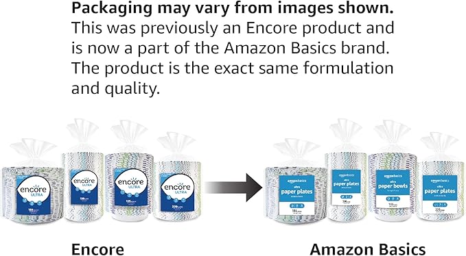 Amazon Basics Ultra Paper Plates, 6.87 Inch, Disposable, 1200 Count (4 Packs of 300) (Previously Encore)