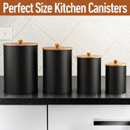 Kitchen Canisters for Countertop Set of 4 with Customizable Chalkboard Labels & Marker Pen - Big Iron Kitchen Canisters with Airtight Lids - Black Canister Set - Flour and Sugar Containers Farmhouse