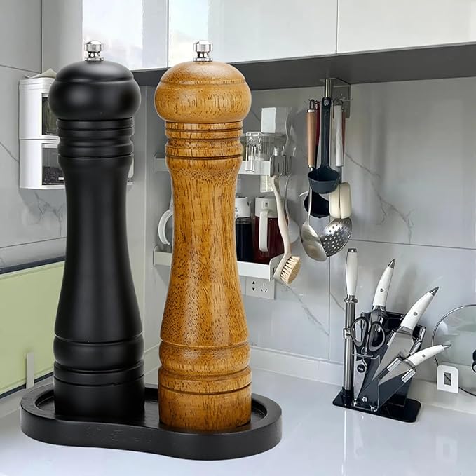 Black Salt and Pepper Mill Tray, Pepper Grinder Wood Rest, Work Surface and Dining Table Protector (Pepper mill not included)