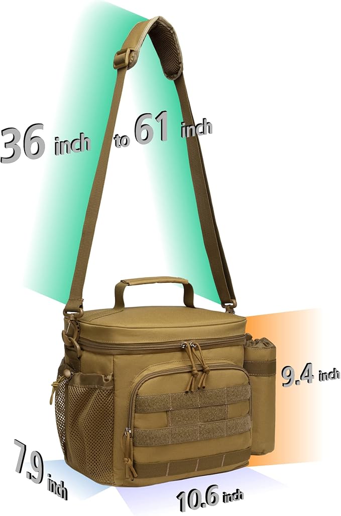 TACTICISM Lunch Box for Men - 12L/20L/25L Tactical Lunch Bag Adult - MOLLE Insulated Leakproof Lunch Pail with Detachable Water Bottle Pouch - Lunch Cooler for Work and Outdoors, Brown