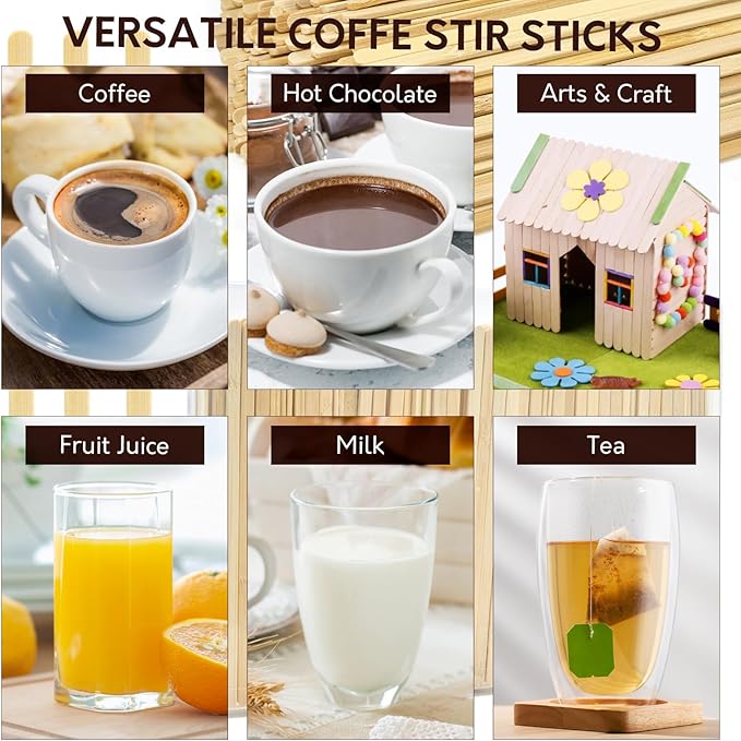 Wooden Coffee Stirrers, 500 Count Coffee Stirrer, Sturdy Wood Coffee Stir Sticks, 5.5 Inch Coffee Stirrers Wood with Smooth Ends, Swizzle Sticks for Coffee Mixing Cocktail Drinking (500PC Round)