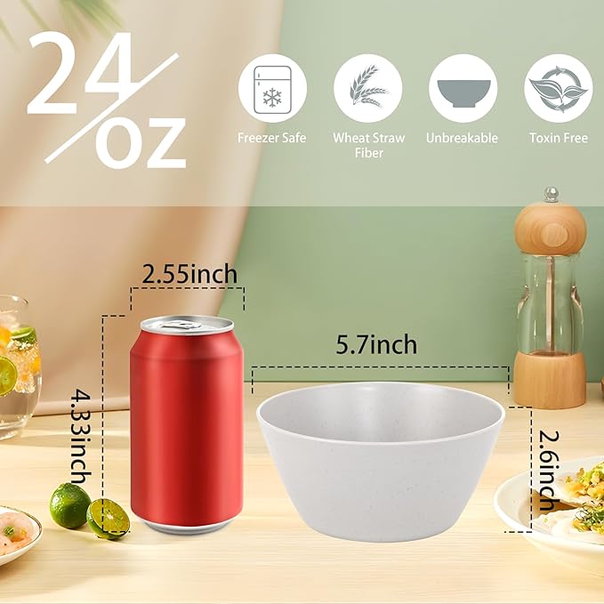 supernal 12PCS Light Grey Wheat Straw & Hard Plastic Bowls - Sturdy Reusable Soup Bowls for Hot Food,Unbreakable Bowl for Catering,Weddings,Holiday Meals (Disposable Lightweight Snack Bowl)