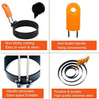 4 Packs 6 Inch Pancake Ring for Griddle, 6"Omelette Ring for Griddle, Non-stick Stainless Steel Pancake Egg Ring Omelet Mold Pancake Mold Cake Mold Crumpet Circle Silicone Handle Spatula & Oil Brush