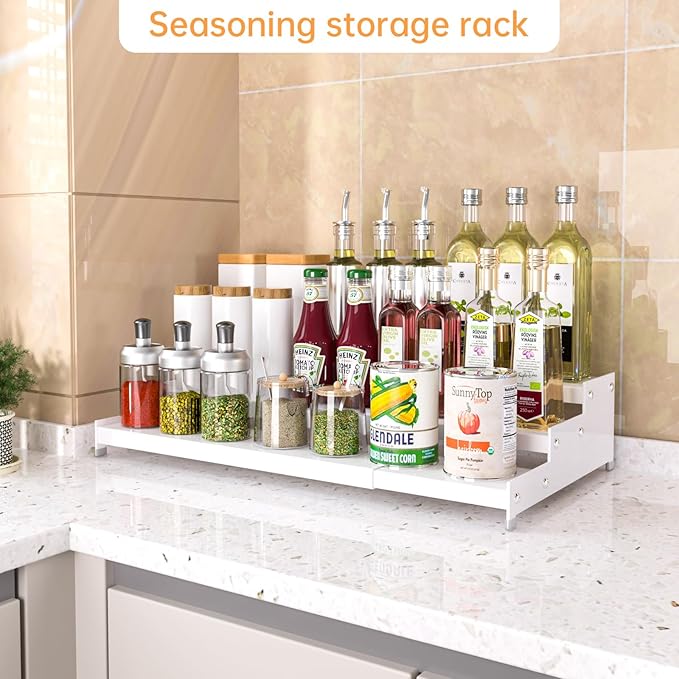 Premium Spice Rack Organizer for Countertops -tiered spice rack organizer for cabinet,spice jars, oil bottles and utensils 2 Packs White (modern rust-resistant design)