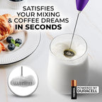 Zulay Kitchen Milk Frother Handheld Electric Whisk with AA Duracell Batteries – Durable Drink Mixer for Coffee, Lattes, Cappuccinos & More - Purple