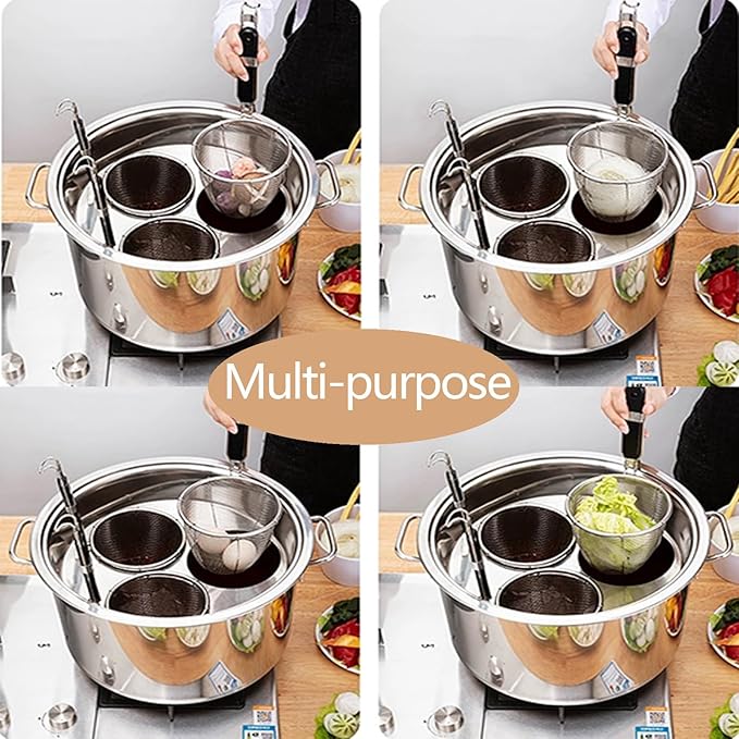 Pasta Cooker Insert Set Stainless Steel Pasta Pot With Strainer Basket Multipots Cooking Tool For Noodles Dumplings Pasta For Home Kitchen Restaurant,4 Holes
