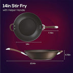 Circulon Symmetry Hard Anodized Nonstick Stir Fry / Wok Pan with Helper Handle - 14 Inch, Chocolate