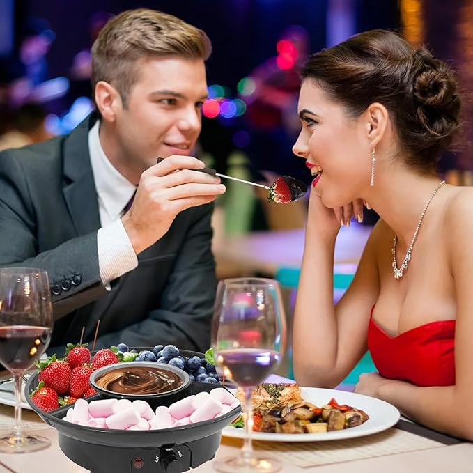 Fondue Pot Electric Set for Chocolate and Nacho Cheese, Chocolate Fondue Kit with Dipping Forks, Temperature Control, 9-ounce Detachable Bowl, Gift Set Date Night Idea Movie Night Game Night Gift Set