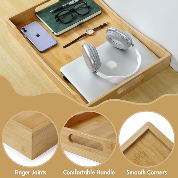 Gobam Bamboo Serving Tray with Built-in Handles, 19.7 x 13.8 inch Large Wooden Breakfast Trays for Bed, Coffee Table & Ottoman, Rectangular Decorative Tray for Entryway, Kitchen, Dining & Living Room