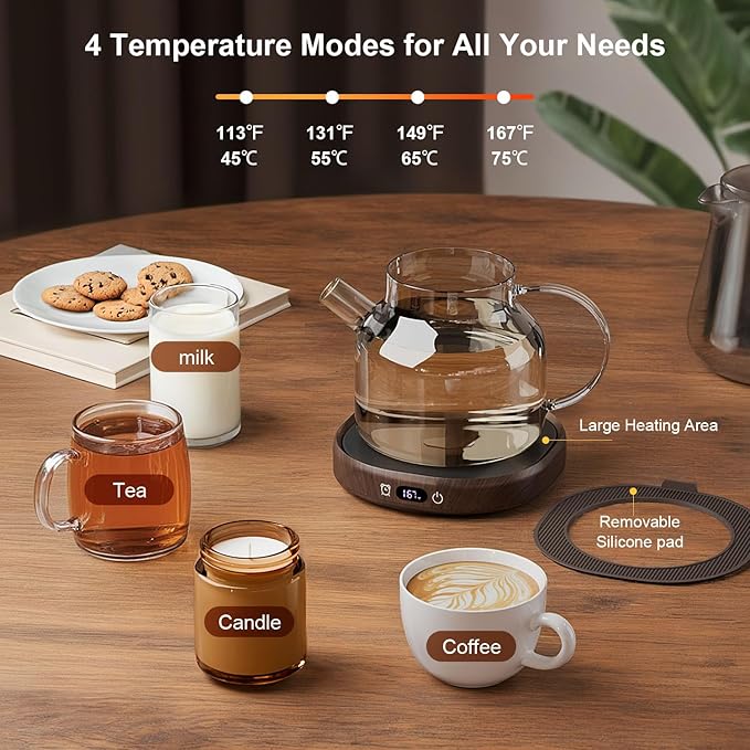 Coffee Mug Warmer & Mug Set for desk, Smart Auto Shut Off Electric Cup Warmer for Office & Home, 4-Temperature Setting Coffee Heating Mug Candle Heater Tea Beverage Warmer Plate for Men Women Birthday