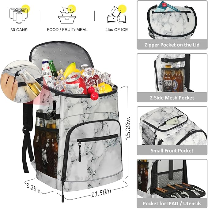 Cooler Backpack Insulated Leakproof Waterproof Backpack Cooler Bag 30/45 Cans, Large Capacity Lightweight Travel Camping Beach Backpack Cooler Ice Chest for Men and Women