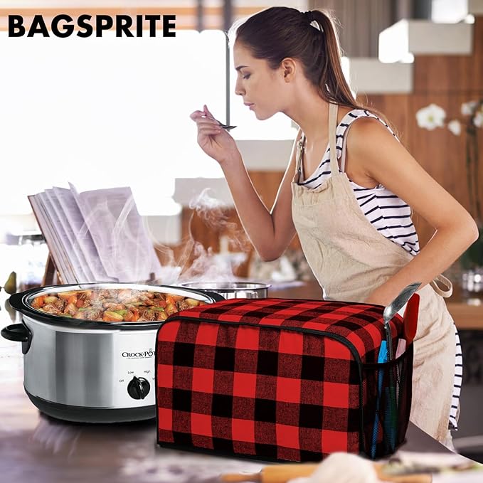 BAGSPRITE Slow Cooker Cover Compatible with Crock-Pot and Hamilton Beach 6-8 QT Slow Cooker Red White