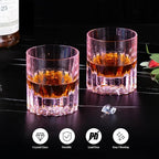 KAMMAK Crystal Whiskey Glasses Set of 2, 7.61 oz (225 ml) Hand Blown Old Fashioned Tumbler, Pink Thick Base Glass with Delicate Rim & Seamless Design for Scotch, Bourbon, Cocktails, Lead-Free Barware