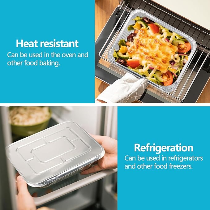 9x13 Thickened Aluminum Foil Pans With Lids, 30Pack Extra Deep Disposable Aluminum Pans for Roasting, Baking, Cooking, Food Prep, Chafing, Steam Table, Oven, Cake, and Party Catering.