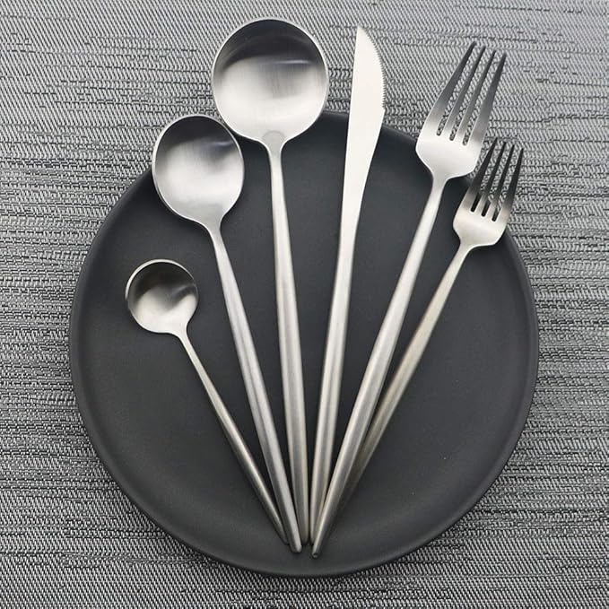 JASHII Luxury Flatware, Silverware Sets, 6-pieces Elegant Cute 18/10 Stainless Steel Silverware Set for Eating Home Kitchen Hotel Restaurant, Service Sets for 1 People, Dishwasher Safe