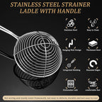 Geiserailie 4 Pieces 6 Pieces Hot Pot Kit Strainer Scoops Stainless Steel 2.5 Inch Mini Spider Strainer Skimmer Pasta Mesh Spoon Asian Skimmer Spoon Ladle with Handle for Home (Black)