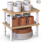 Cabinet Organizer Shelf, Spice Rack Set of 2 Kitchen Pantry Cupboard Shelves, Stackable, Height Adjustable, Natural Bamboo (11.7" Wx77.Dx6.57 H per Pack)