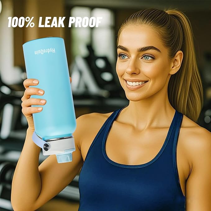 32oz Water Bottle with Comfort Grip Handle, HydroQuin Gym Water Bottle, Insulated Steel Water Bottle with Wide Mouth, No Straw