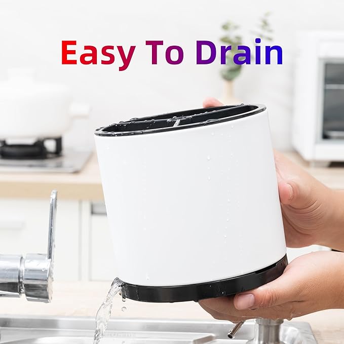 Kitchen Utensil Holder Silverware Organizer 360°Rotating For Counter Organizer Stainless Steel Storage Silverware Caddy 3 Compartment Flatware Spoon Spatula Tool Cutlery Container（White）